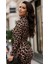 Meğdaix Kadın Uzun Kollu Balıkçı Yaka Leopar Desenli Midi Boy Elbise 9