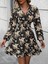 Meğdaix Kadın Uzun Kollu Kruvaze Yaka Beli Gipeli Çiçek Desenli Kısa Dalgıç Elbise 8