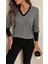 Meğdaix Kadın Uzun Kollu V Yakalı Desenli Süprem Bluz 3