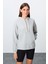 Taş Kompakt Pamuklu Kalın Pürüzsüz Dokulu Kapüşonlu Oversize Fit Kadın Sweatshirt - 97291 9