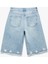 Troklu Yıpratılmış Düğmeli Cepli Bermuda Denim Şort 4