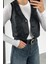 Kadın Ön Düğmeli Crop Top Suni Deri Yelek P-00019088 4