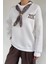 Kadın Bisiklet Yaka Fular Aksesuarlı Nakışlı Şardonlu Sweatshirt P-00019095 3