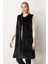 Kadın Peluş Kombinli Uzun Triko Yelek Siyah 20194 2