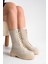 Bej Rengi Deri Kadın Bot Postal Mia Bağcıklı Içten Fermuarlı Kalın Tabanlı Su Geçirmez 5