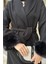 Bel Kuşaklı Kol Ucu Peluş Detaylı Tesettür Kaşe Kaban P-00019056 5