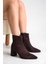 Bordo Süet Kadın Bot Sivri Burun Kaymaz Taban Fermuarlı Kalın Topuk Astrid 6