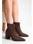 Kahverengi Süet Kadın Bot Sivri Burun Kaymaz Taban Fermuarlı Kalın Topuk Astrid 2