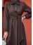 Tüvit Ekoseli Yan Bağlamalı Elbise-Kahve 2