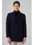 Erkek Lacivert Yünlü Düz Dynamic Fit Hakim Yaka Kaban 1