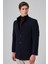 Erkek Lacivert Yünlü Düz Dynamic Fit Hakim Yaka Kaban 4