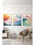 Soyut Renkli Dalga Ahşap Çerçeveli Tablo - 3'lü Tablo Seti Duvar Tablosu - Üçlü Tablo - Salon Tablo 1