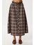 Kemerli Kareli Midi Poliviskon Etek LRG0047 Kahverengi 2