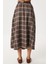 Kemerli Kareli Midi Poliviskon Etek LRG0047 Kahverengi 4