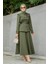 Pufy Dalgıç Ceket Etek Kemerli Takım-Haki 1