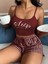Bordo Çizgili Crop Atlet ve Şort Kadın Pijama Takımı – Sleep Baskılı 4