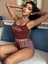Bordo Çizgili Crop Atlet ve Şort Kadın Pijama Takımı – Sleep Baskılı 5