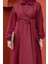 Tüvit Ekoseli Yan Bağlamalı Elbise-Bordo 2