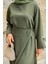 Krep Anvelop Bağlamalı Etek Bluz Takım-Haki 2