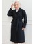 Kadın Kaşe Kaban – Uzun Boy Kruvaze Yaka Kuşaklı Tesettür Kaşe Kışlık Kaban, Astarlı Şık Yünlü Dokuma Oversize Rahat Kalıp Cepli Düğmeli Modern Kap Modeli - Lacivert 1