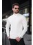 Beyaz Yarım Fermuarlı Dik Yaka Erkek Triko Kazak 7442 1
