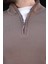 Açık Kahverengi Yarım Fermuarlı Dik Yaka Erkek Triko Kazak 7442 3