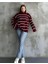Çizgili Ispanyol Kol Triko Boğazlı Kahve Beyaz Elf 3