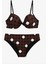 Kadın Kahverengi Puantiye Desenli Bikini Takımı 0206 1