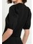 Kadın Siyah V Yaka Kısa Kollu Pamuklu Ribanalı Dokuma Balon Kol Yazlık Şık Günlük Bluz - Kadın Bluz 6
