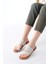 Beyaz Örgülü Ortopedik Taban Parmak Arası Hakiki Deri Kadın Terlik 2