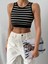 Bantı Çift Renk Çizgili Crop Triko Bluz 1