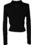 Polo Yaka Crop Siyah Kadın Kazak YSN01 3