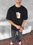 Ön ve Arka Baskılı Oversize Bisiklet Yaka T-Shirt - Siyah 4