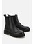 Kadın Deri Siyah Lastik Detaylı Kalın Tabanlı Düz Bot 2