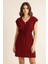 - Kadın Bordo Yanları Yırtmaçlı Tokalı V Yaka Mini Plaj Elbisesi 1