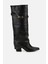 Kadın Siyah Tokalı Diz Altı Kalın Topuklu Çizme 1