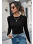 Kadın Siyah Uzun Kollu Fit Basic Crop Top Bluz 1
