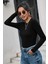 Kadın Siyah Uzun Kollu Fit Basic Crop Top Bluz 3