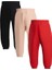 Erkek / Kız Çocuk 3'lü Cepsiz Jogger Eşofman Altı Paçası Lastikli Siyah Kırmızı Bej 1