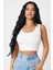 Kadın Beyaz Kare Yaka Crop Top Bluz 1