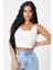 Kadın Beyaz Kare Yaka Crop Top Bluz 4