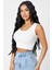 Kadın Beyaz Kare Yaka Crop Top Bluz 5
