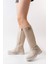 ZRİN-312 Premium Bej Toka Aksesuarlı Fermuarlı Günlük Kadın Çizme 1