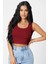 Kadın Bordo Kare Yaka Crop Top Bluz 4