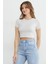 Basic Bisiklet Yaka Crop Tişört 1