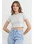 Basic Bisiklet Yaka Crop Tişört 4