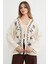 Nakışlı Önü Bağcıklı Keten Görünümlü Kimono 5
