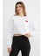 3 Iplik Kalp Nakışlı Crop Sweatshirt 1
