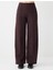 Acı Kahve Bol Paça Yüksek Bel Uzun Örme Pantolon 4