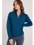 Kadın Relax Fit Rahat Kesim Pamuklu Içi Polarlı Yarım Fermuarlı Indigo Dik Yaka Sweatshirt 1